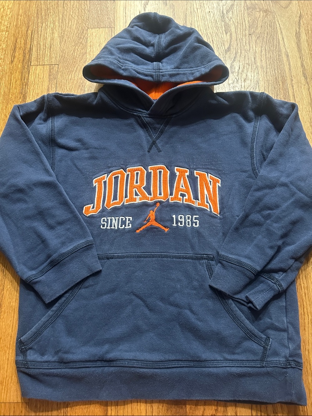 Jordan Navy Pullover Hoodie with Orange Logo